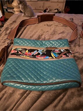 Consuela Teal Quilted Crossbody with Multicolor Floral Band